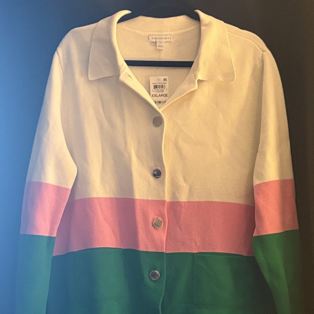 Charter Club Colorblock Sweater | Pink/Green | XXL -  **Brand New** with Tags